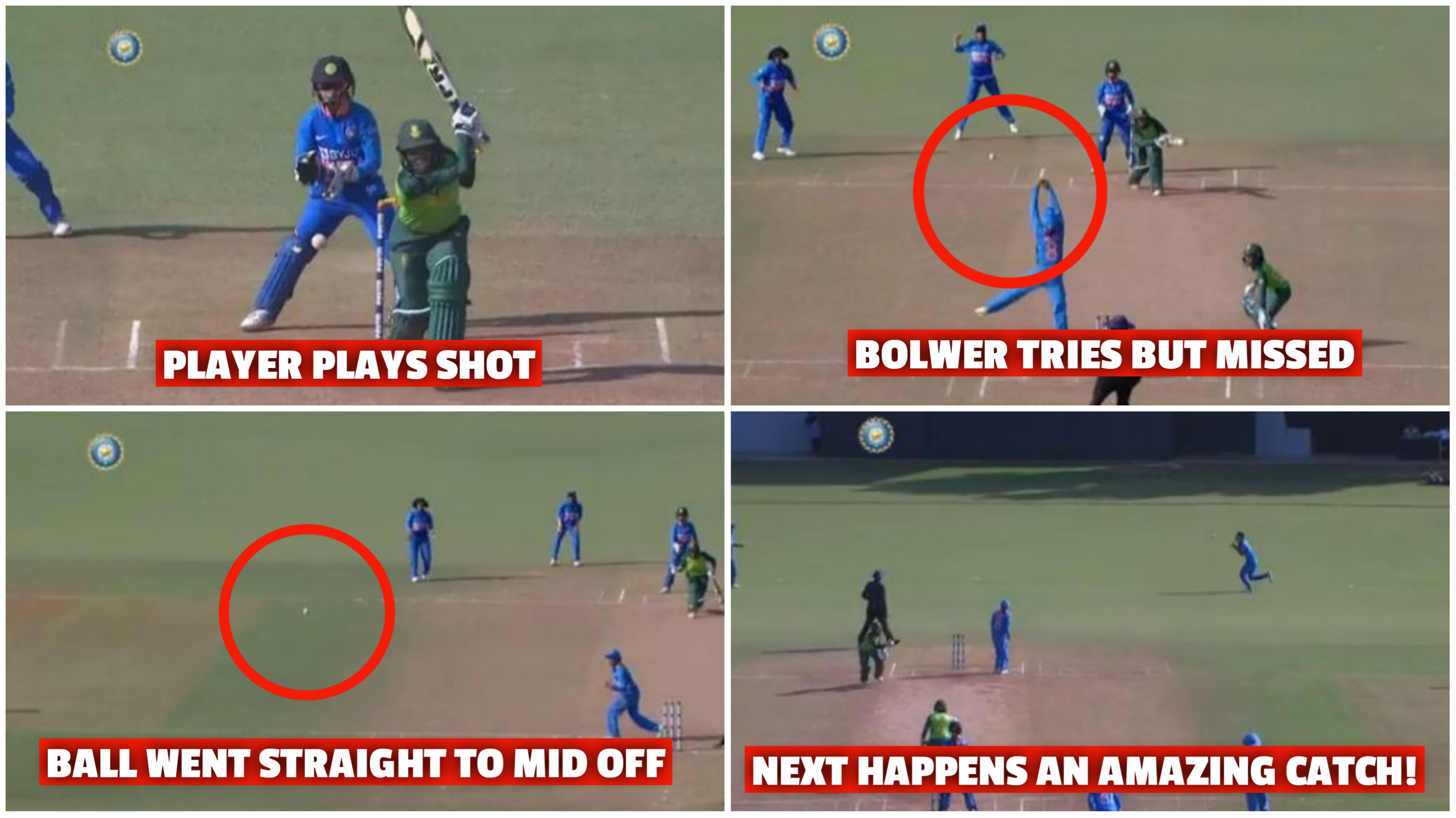 Ekta BIsht and Manshi Joshi catch vs South Africa in 3rd ODI