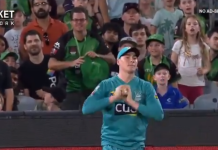 Young girl shows irresistible behavior in the front row during Big Bash League brisban heat girl, bbl girl, bbl girl middle finger