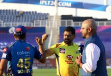 Rohit Sharma starts IPL 2020 with first ball four vs CSK Rohit Sharma and MS Dhoni at the toss in first match of IPL 2020