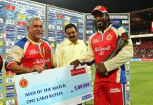 Top 4 players with most man of the match in IPL history Chris Gayle Man of the Match in IPL,,Chris Gayle receiving Man of the Match in IPL 2013 from Vijay Mallya
