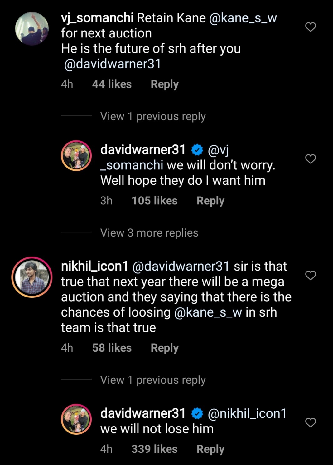 David Warner replies to fans ahead of IPL 2021 season